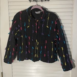 Silver Stream Multicolor Yarn Explosions  with Textured Accents Cropped Jacket
